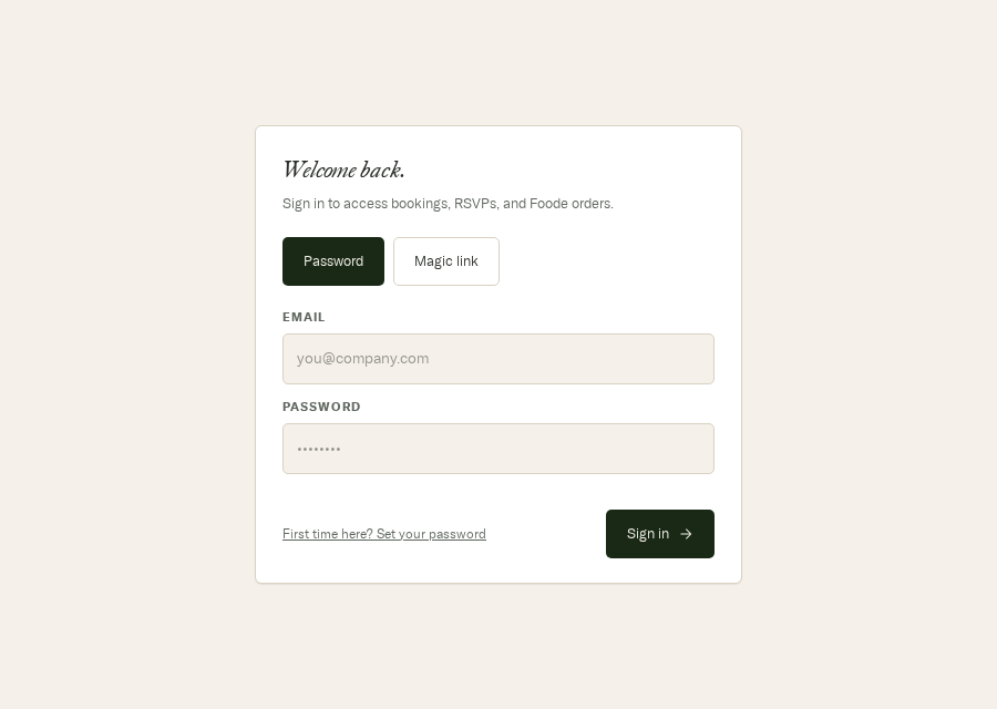 The VIC sign-in page showing the Password and Magic link tabs, email and password fields, and the sign-in button